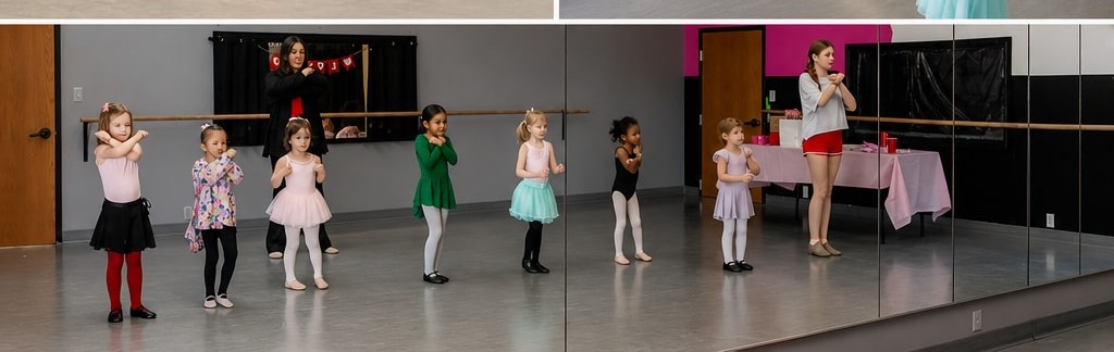 Children's ballet class lined up at the barre